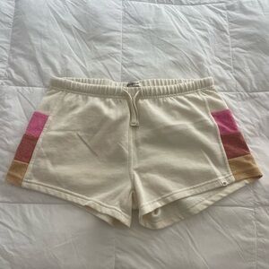 Rip Curl Cream and Pink Athletic Shorts with Elastic Waistband